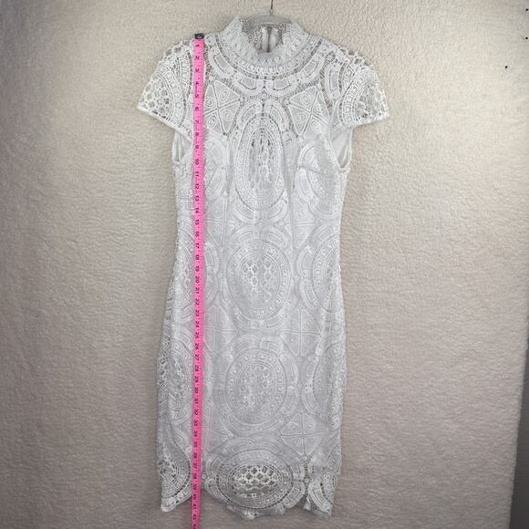 Bisou Bisou Dress Womens 8 White Lace Sheath High Neck Cap Sleeve Party Cocktail - Picture 12 of 16